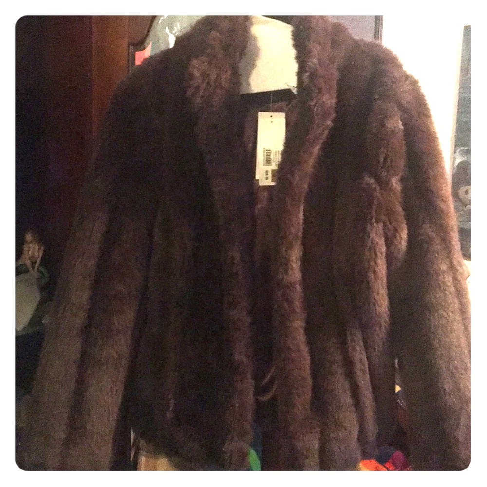 NWT brown faux fur jacket medium vintage look